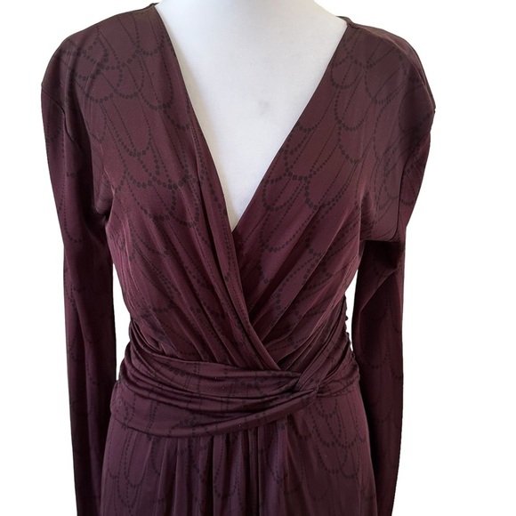 Banana Republic Women's V-Neck Long Sleeves Dress Burgundy Print Size M. - Picture 3 of 10